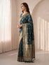 Women's Teal Cotton-Silk Ethnic Motifs Saree With Unstitched Blouse Piece