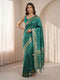 Green Cotton-Silk Saree with Zari Border & Ethnic Motifs