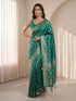 Green Cotton-Silk Saree with Zari Border & Ethnic Motifs