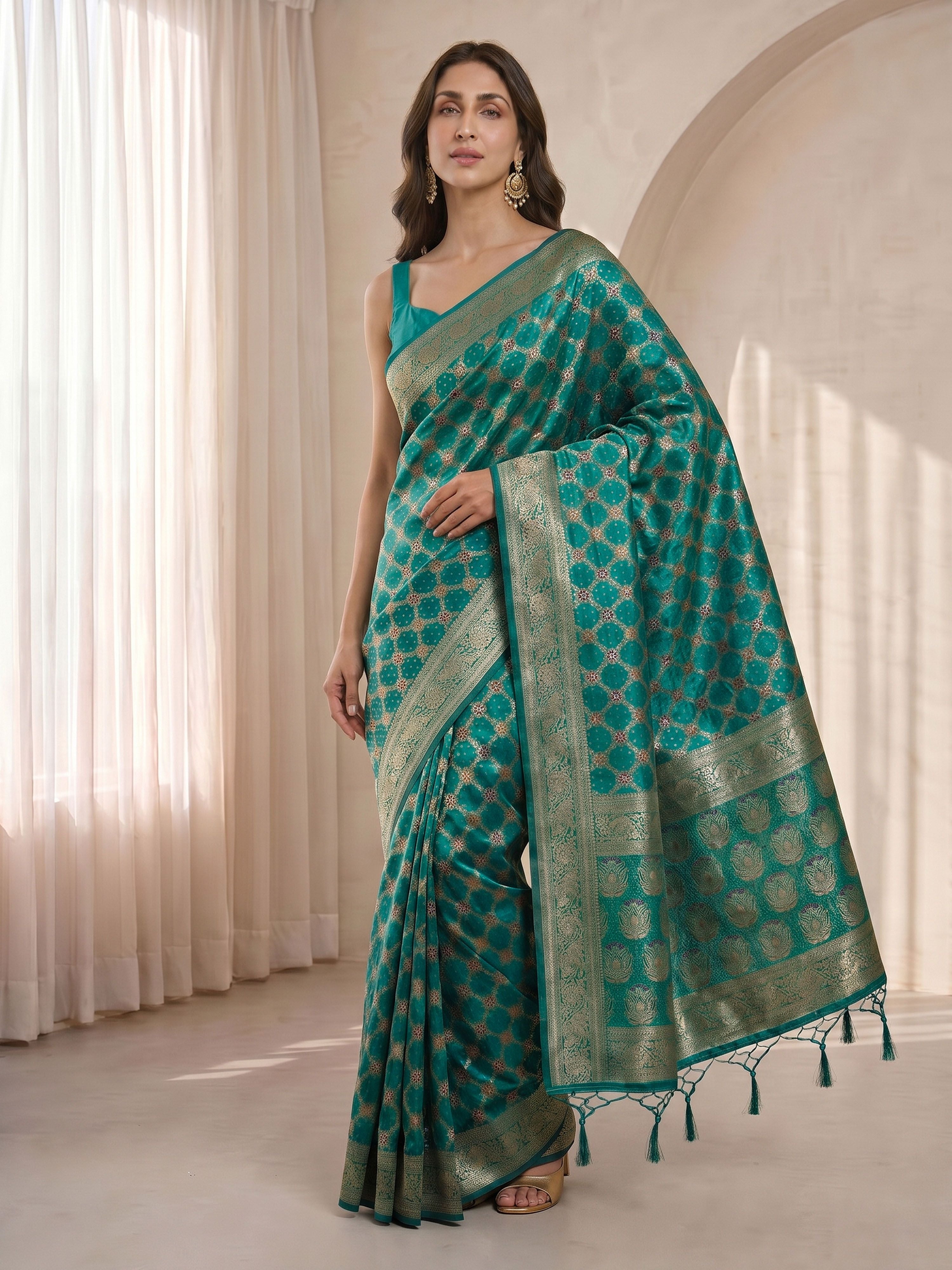 Women's Green Cotton-Silk Ethnic Motifs Saree With Unstitched Blouse Piece