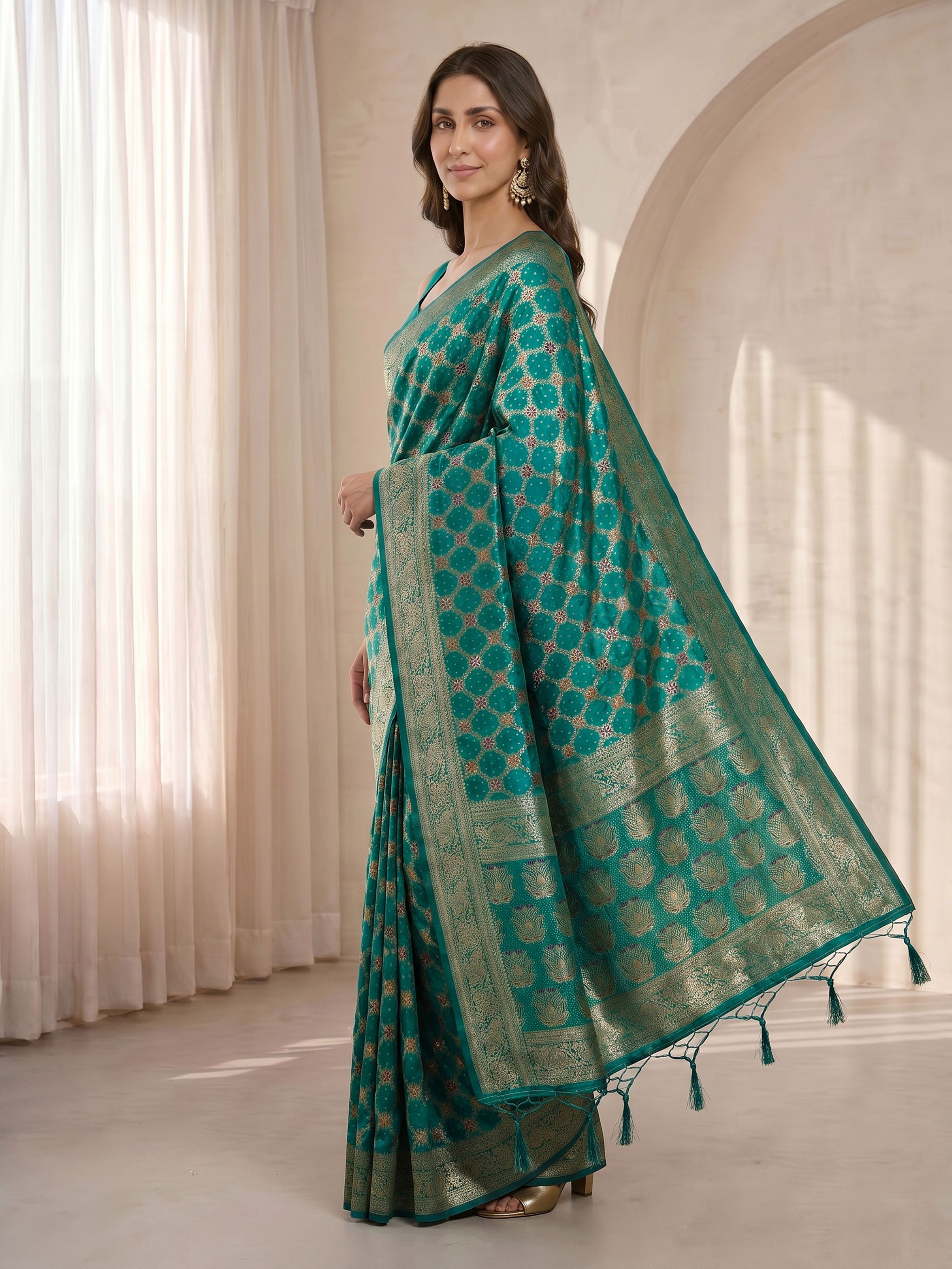 Women's Green Cotton-Silk Ethnic Motifs Saree With Unstitched Blouse Piece