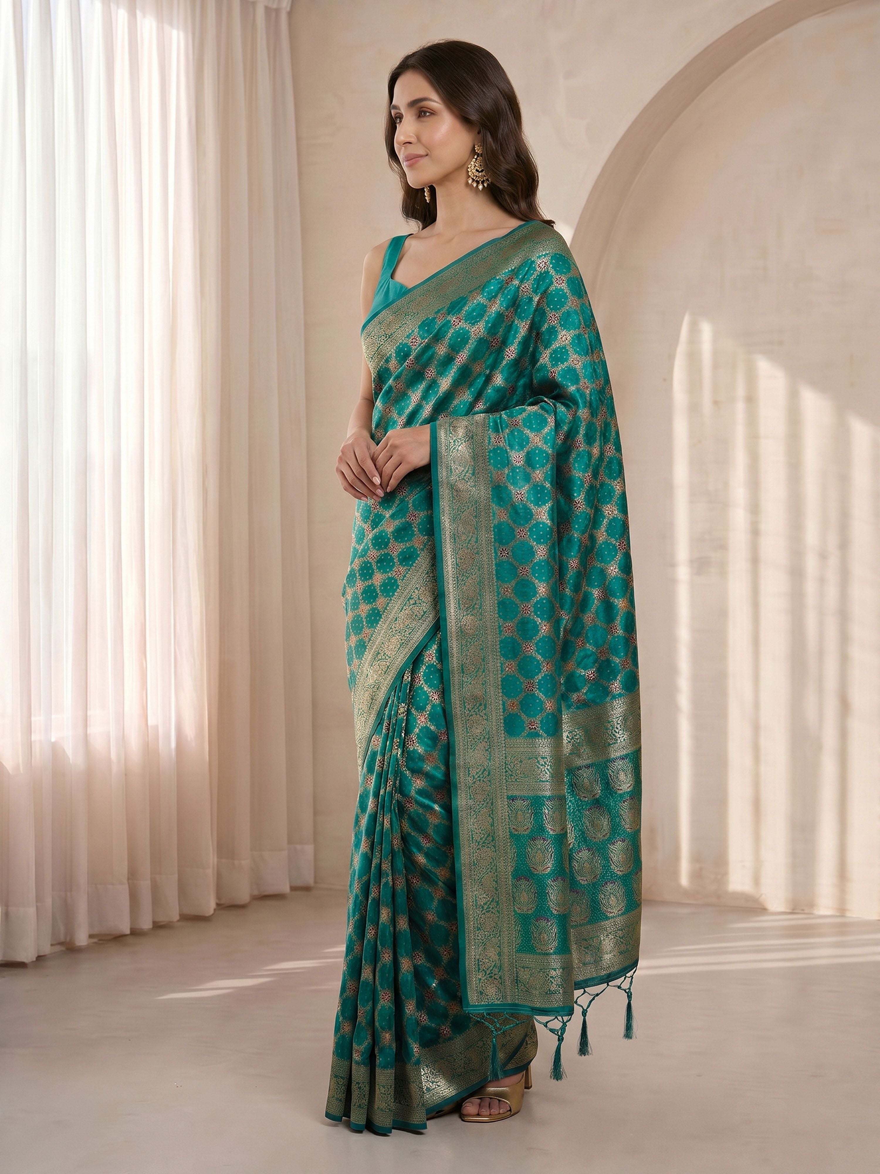 Women's Green Cotton-Silk Ethnic Motifs Saree With Unstitched Blouse Piece