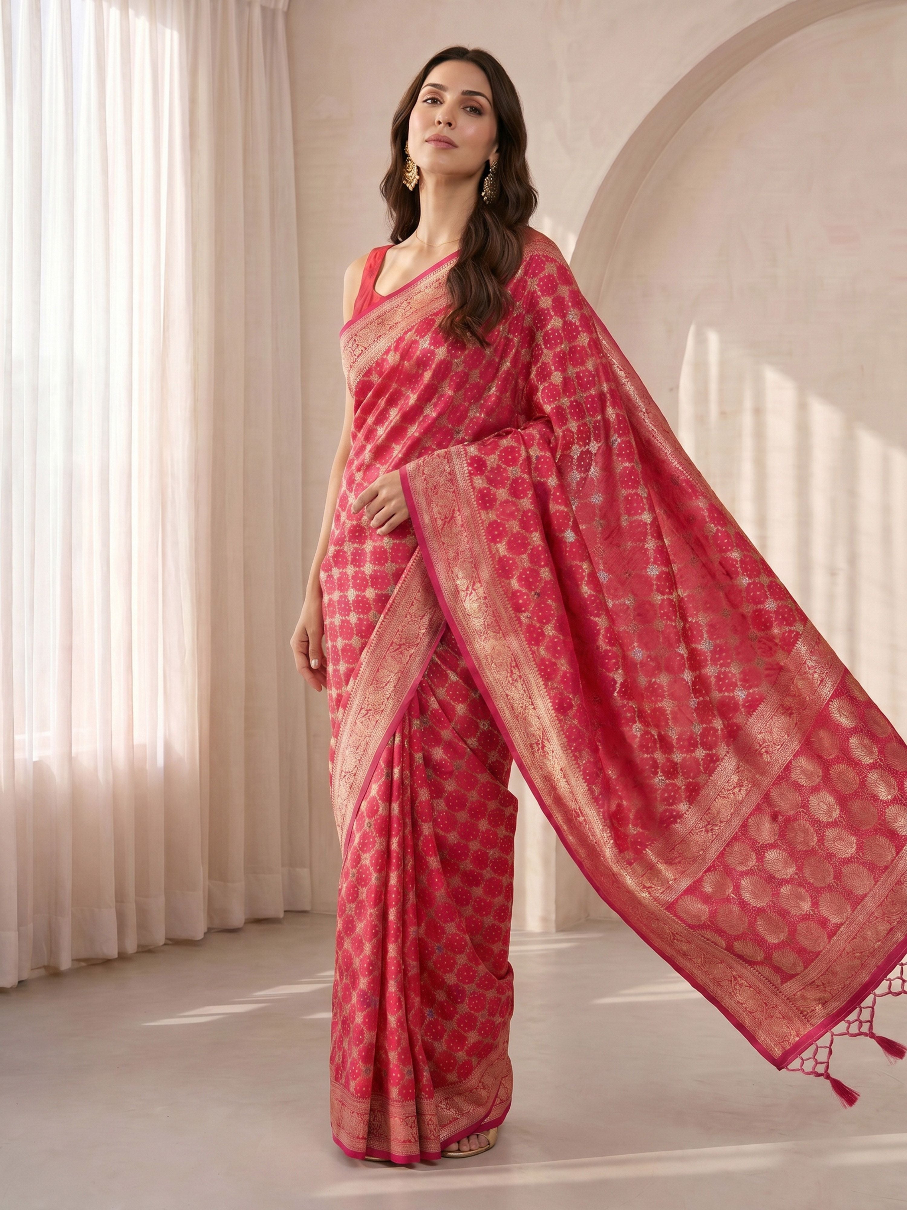 Women's Pink Cotton-Silk Ethnic Motifs Saree With Unstitched Blouse Piece