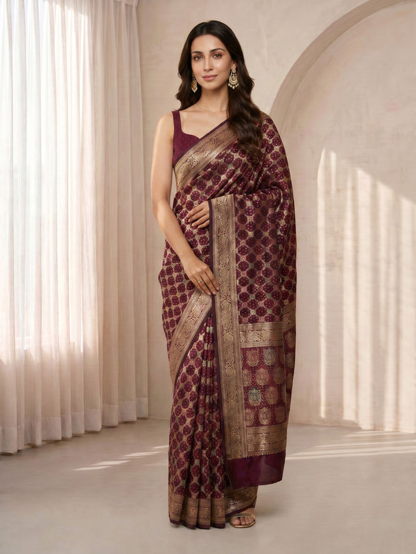 Purple Cotton-Silk Saree with Zari Border & Motifs