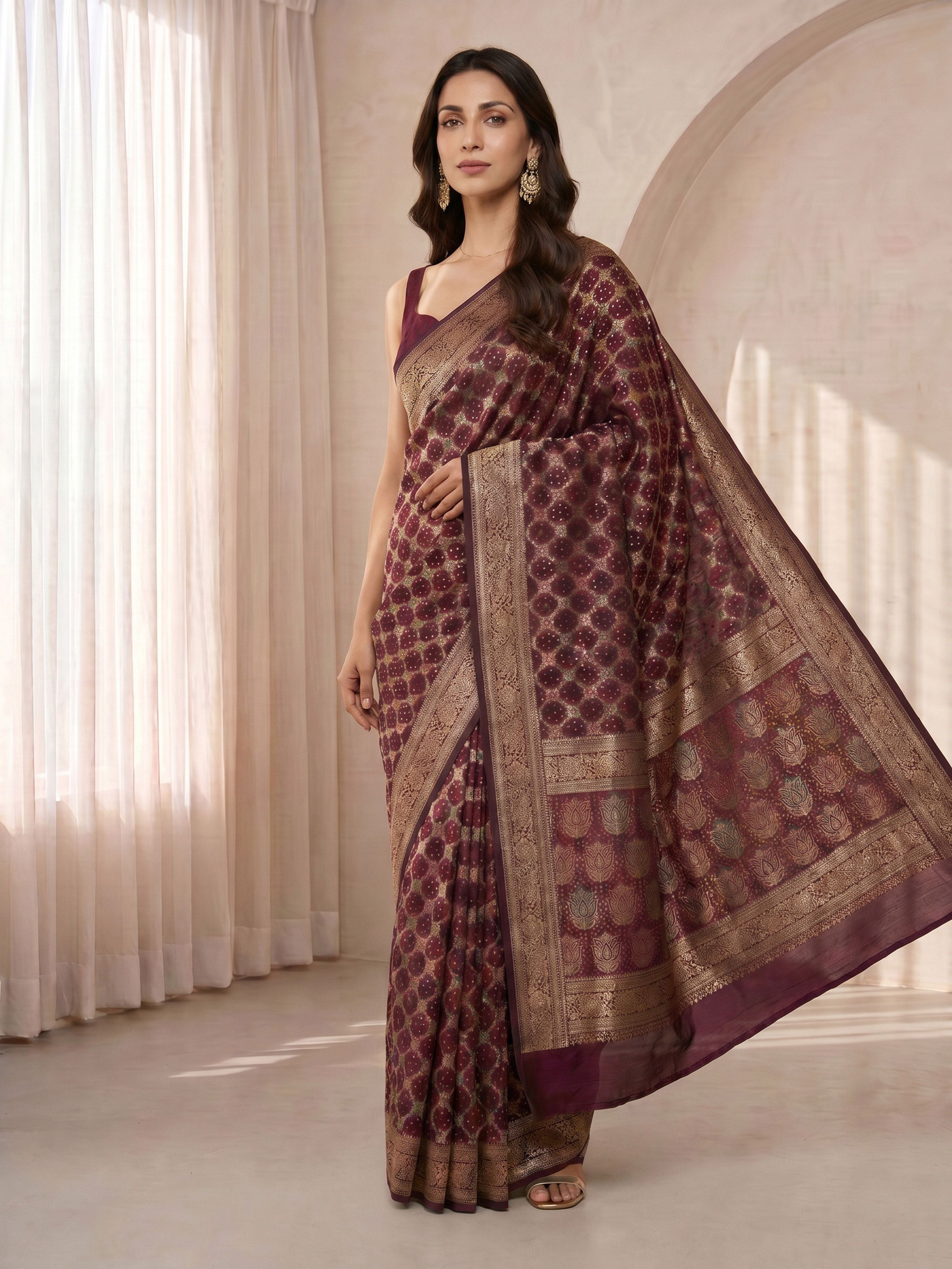 Women's Purple Cotton-Silk Ethnic Motifs Saree With Unstitched Blouse Piece