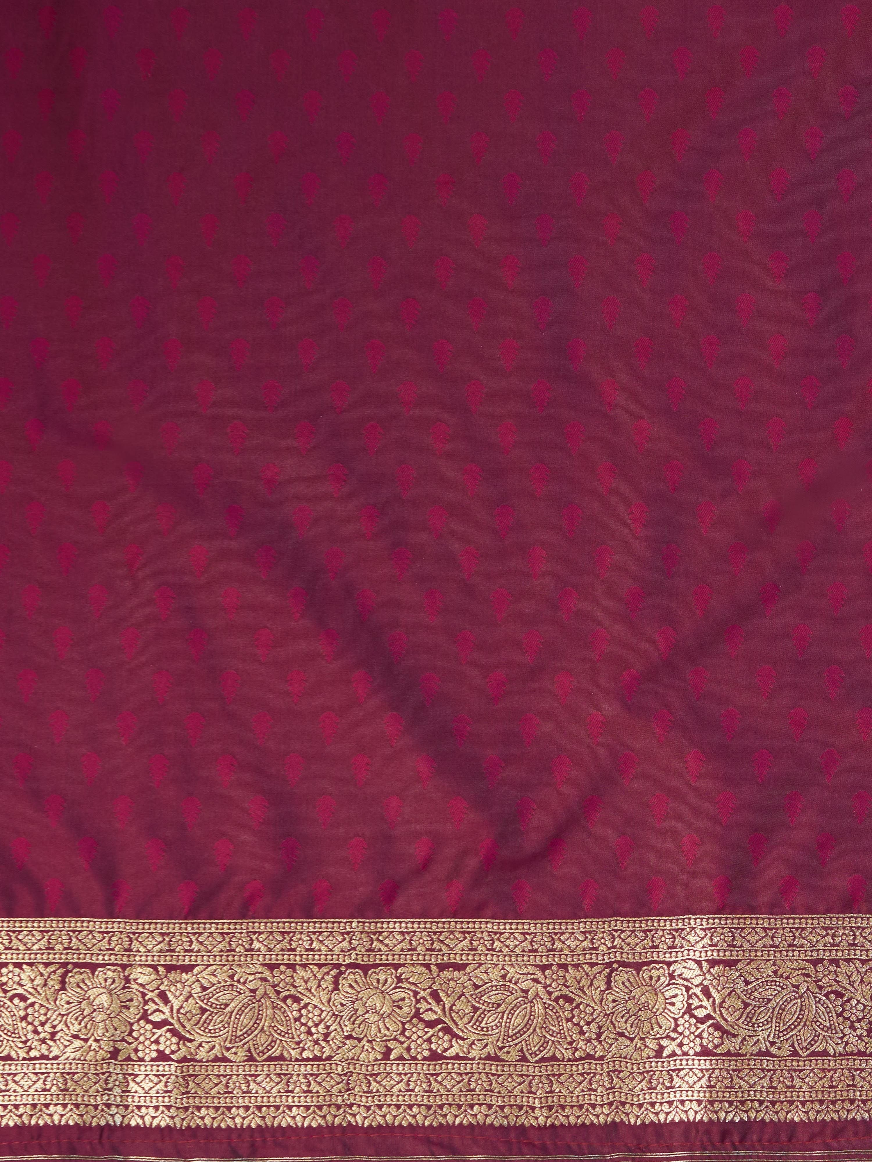 Women's Purple Cotton-Silk Ethnic Motifs Saree With Unstitched Blouse Piece