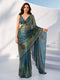 Blue Silk Blend Printed Saree with Sequin Border