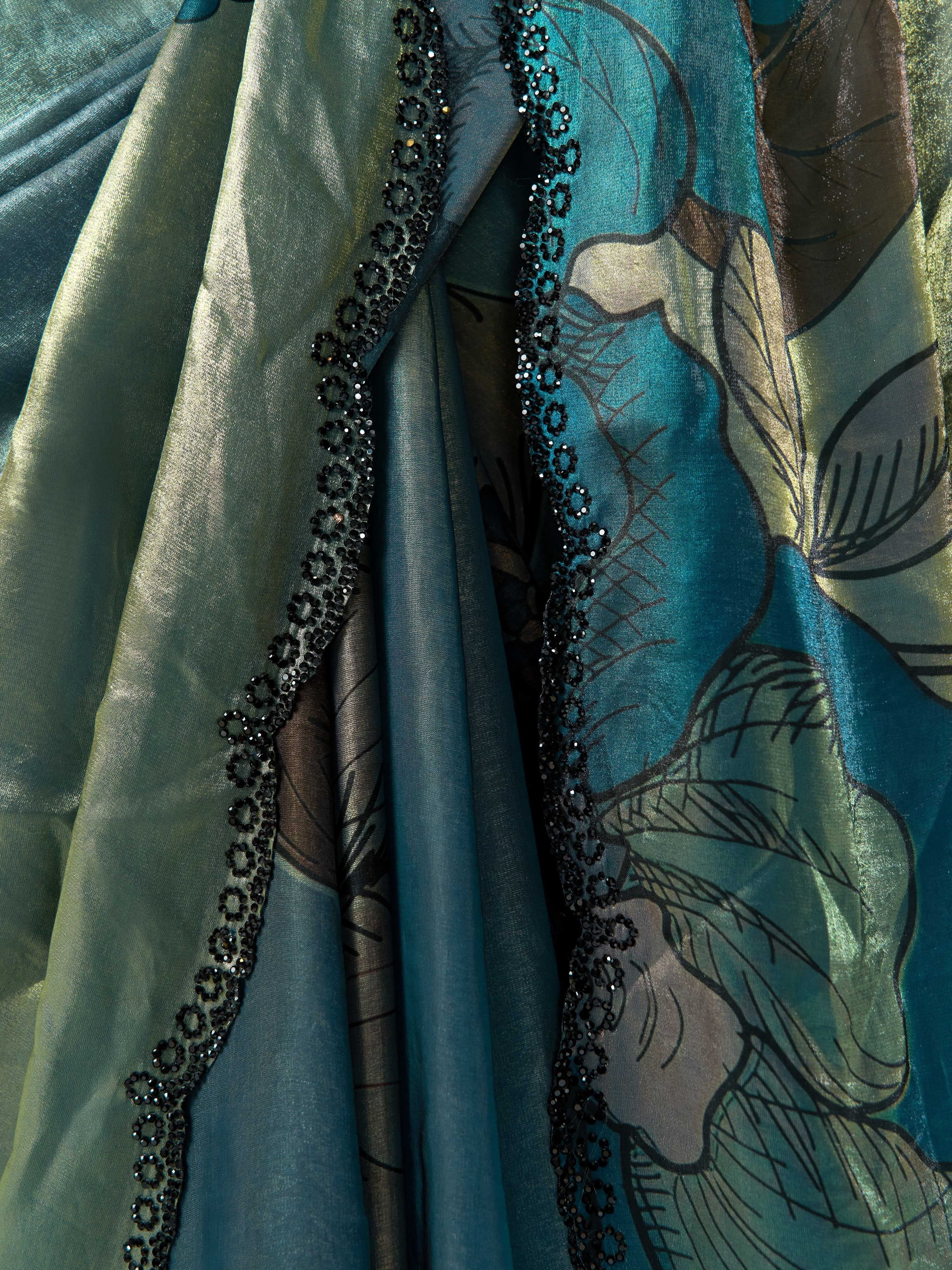 Women's Blue Silk-Blend Ethnic Motifs Saree With Unstitched Blouse Piece