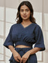 Women's Navy Blue Cambric Cotton V-Neck Crop Yoga Top