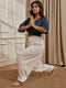 Women's Navy Blue Cambric Cotton Crop Top With White Cotton Lycra Harem Pants Yoga Set