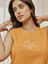 Women's Dusty Saffron Embroidered Yoga Kurta With White Dhoti Pants