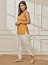 Women's Dusty Saffron Embroidered Yoga Kurta With White Dhoti Pants