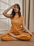 Women's Dusty Saffron Ethnic Embroidered Yoga Sleeveless Kurta With Straight Pants