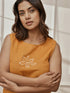 Women's Dusty Saffron Ethnic Embroidered Yoga Sleeveless Kurta With Straight Pants
