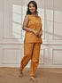 Women's Dusty Saffron Ethnic Embroidered Yoga Sleeveless Kurta With Straight Pants
