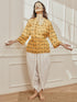 Women Yellow Printed Cotton Shawl Collar Wrap Yoga Top