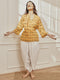 Women Yellow Printed Wrap Top with White Dhoti Pant