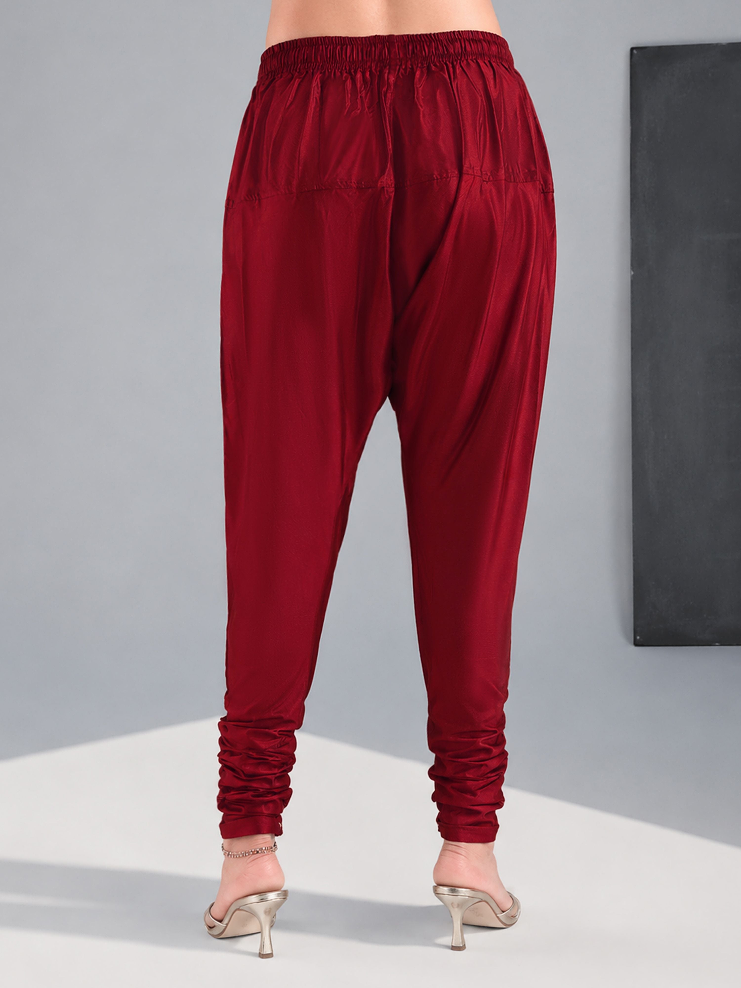 Women's Maroon Viscose Solid Churidar