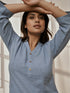 Women Aqua Cotton Linen Band Collar Yoga Kurta