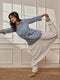 Women's Aqua Cotton Linen Kurta With White Cotton Lycra Harem Pants Yoga Set