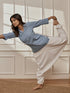 Women's Aqua Cotton Linen Kurta With White Cotton Lycra Harem Pants Yoga Set