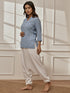 Women's Aqua Cotton Linen Kurta With White Cotton Lycra Harem Pants Yoga Set