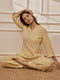 Women Chiku Cotton Linen Three-Quarter Sleeves Yoga Kurta with Straight Pants