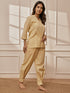 Women Chiku Cotton Linen Three-Quarter Sleeves Yoga Kurta with Straight Pants