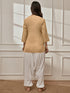Women's Chiku Cotton Linen Kurta With White Cotton Lycra Harem Pants Yoga Set