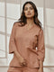 Women's Rose Pink Cotton Linen Band Collar Yoga Kurta