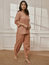 Women Rose Pink Cotton Linen Three-Quarter Sleeves Yoga Kurta with Straight Pants