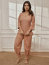 Women Rose Pink Cotton Linen Three-Quarter Sleeves Yoga Kurta with Straight Pants