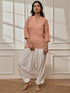 Women's Rose Pink Cotton Linen Kurta With White Cotton Lycra Harem Pants Yoga Set