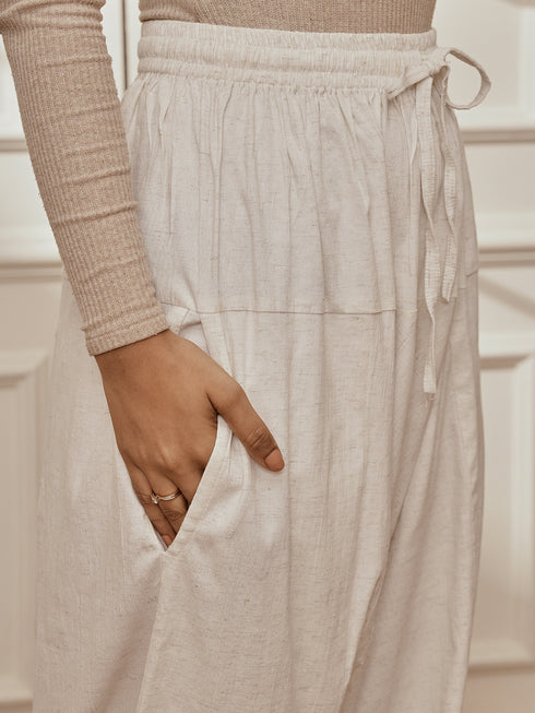 Women's Rose Pink Cotton Linen Kurta With White Cotton Lycra Harem Pants Yoga Set