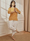 Women's Dusty Saffron Linen Cotton Kurta With White Cambric Dhoti Pants Yoga Set