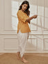 Women's Dusty Saffron Linen Cotton Kurta With White Cambric Dhoti Pants Yoga Set