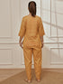 Women's Dusty Saffron Linen Cotton Three-Quarter Sleeves Kurta With Matching Straight Pants