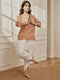 Women's Rose Pink Cotton Linen Kurta With White Cambric Dhoti Pants Yoga Set