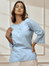 Women Aqua Cambric Cotton Round Neck Yoga Kurta