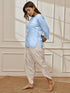 Women's Aqua Cambric Cotton Kurta With White Cambric Dhoti Pants Yoga Set