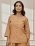 Women's Beige Cambric Cotton Round Neck Yoga Kurta