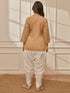 Women's Beige Cambric Cotton Shirt Style Kurta With White Cambric Dhoti Pants Yoga Set