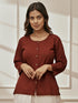 Women's Maroon Cambric Cotton Round Neck Yoga Kurta