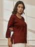 Women's Maroon Cambric Cotton Round Neck Yoga Kurta