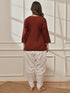 Women's Maroon Cambric Cotton Shirt Style Kurta With White Cambric Dhoti Pants Yoga Set