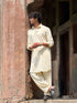 Men's Cream Solid Silk Blend Pathani Kurta with Patiala Pyjama Set