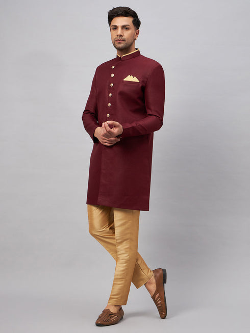 Men's Maroon Indo Western Set