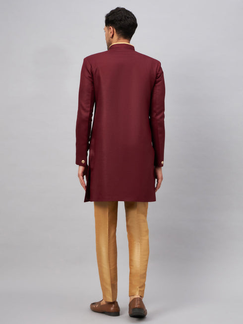 Men's Maroon Indo Western Set