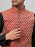Men's Maroon Silk Blend Jacket With Kurta Pant Set