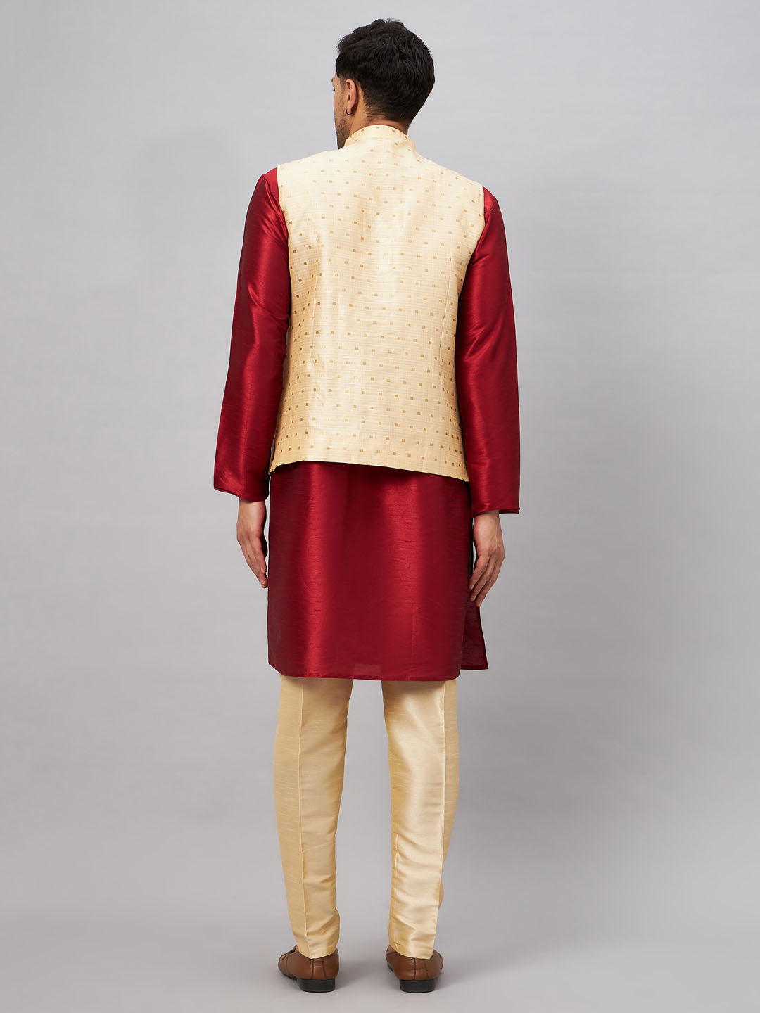 Men's Gold Zari Weaved Jacket With Kurta Pant Set